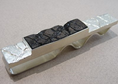 Krawattenklemme Silber mit Obsidian, Unikatschmuck
