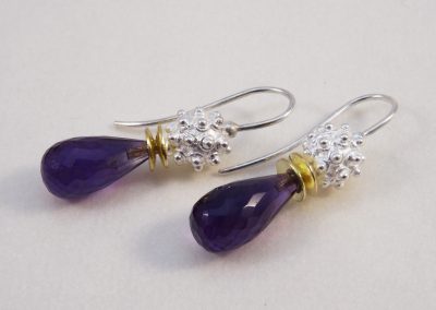 Ohrhänger facettierte Amethyst-Pampeln in Silber mit 750/- Gelbgold